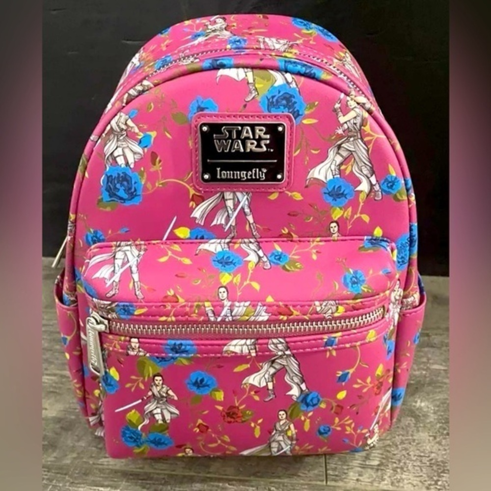 New Loungefly Disney Star Wars Pink Floral Rey Mini Backpack